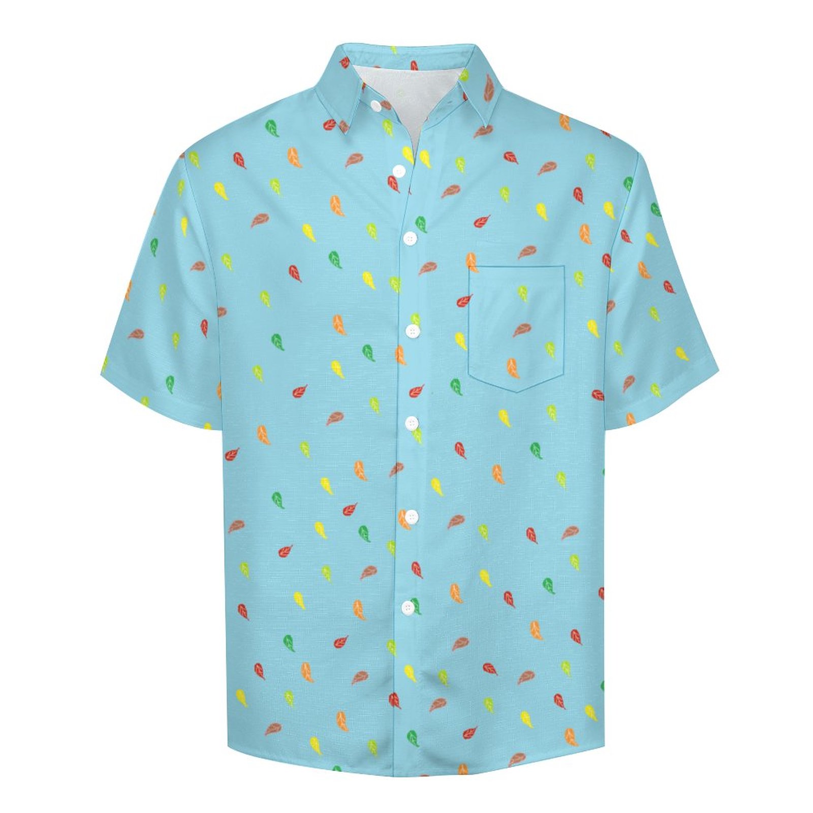 (GI)Faux Linen Short Sleeve Shirt with Pocket - FL Blue - Image 3