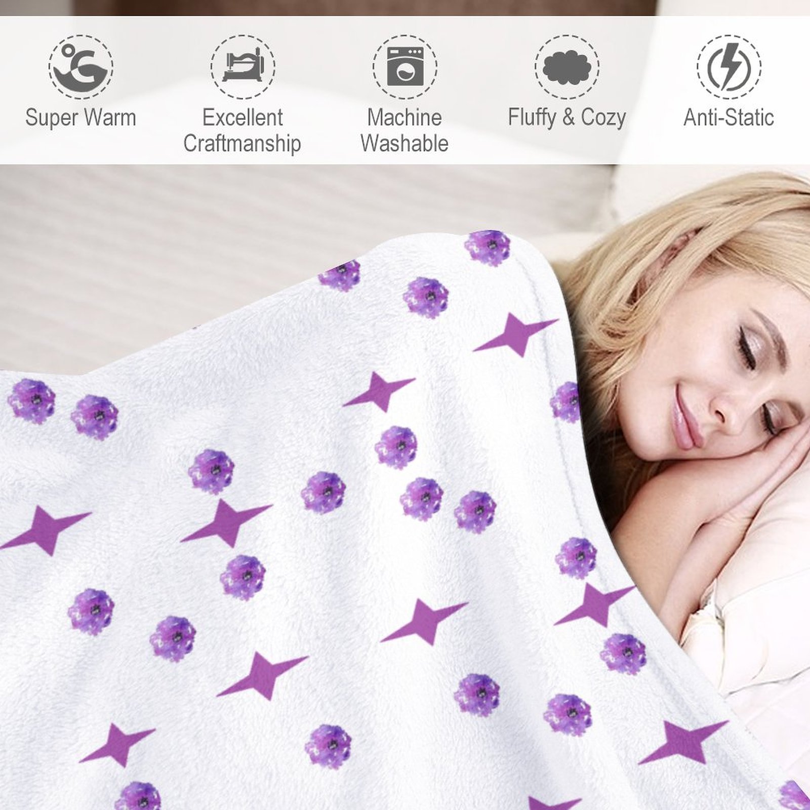 Flannel Blanket-70"x80" (Dual-sided Printing) - Geometric (White) - Image 3