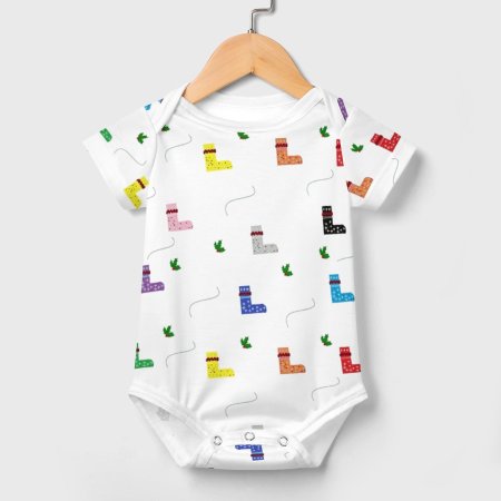 Christmas Stockings Pattern -Faux Cotton Short Sleeve Baby Romper