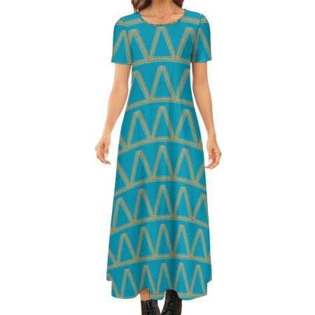 (GI) Jewel Pattern Geometrical Prints- Blue Long Dress