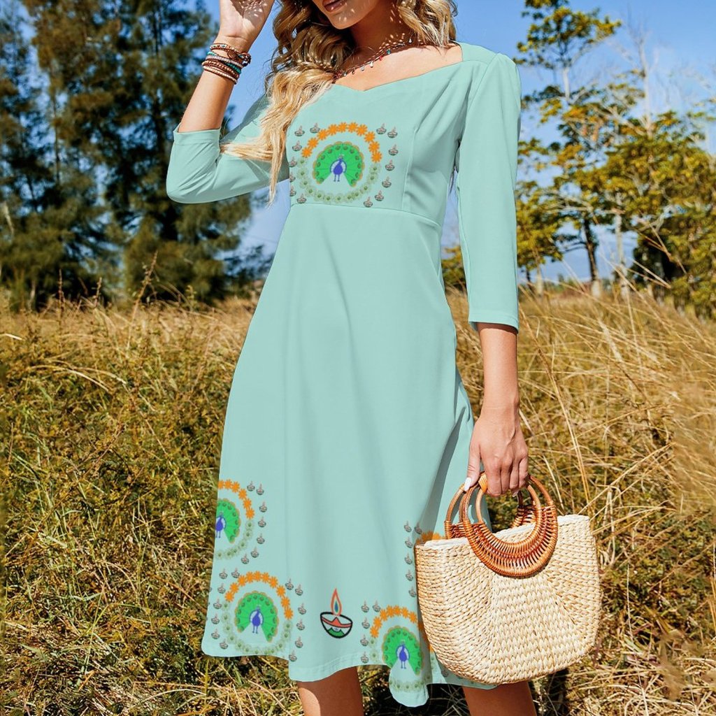 (G) Peacock Print Design - Summer Sweet Bowknot Dress