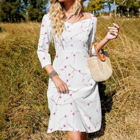 (G) Pink Tree Pattern Summer Sweet Bowknot Dress