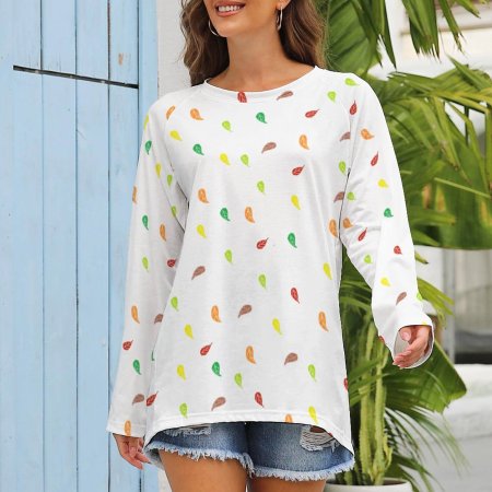WHITE FL -Pattern - Long Sleeve U-Neck T-Shirts