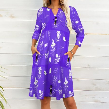 (G) Halloween Theme Purple V Neck Dress