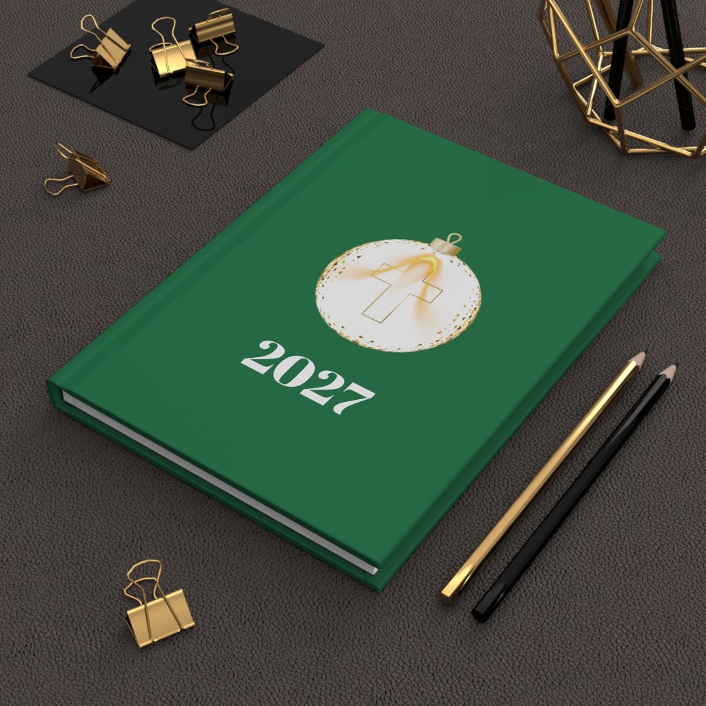 2027 Hardcover Journal with Festive Ornament Design - Green