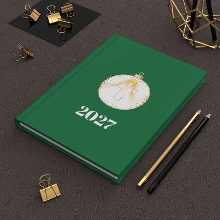 2027 Hardcover Journal with Festive Ornament Design - Green