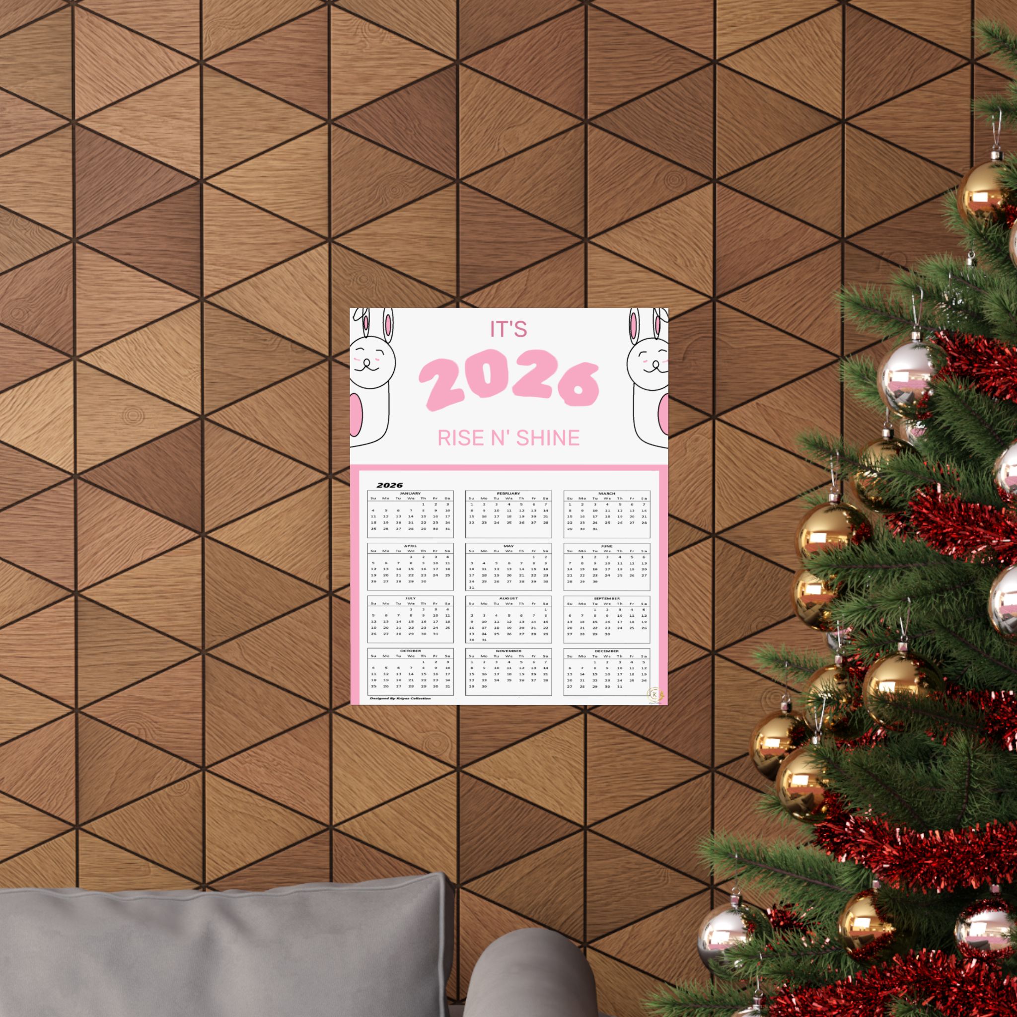 2026 Rise N' Shine Cute Bunny Wall Calendar Poster — Matte Vertical Calendar - Image 8