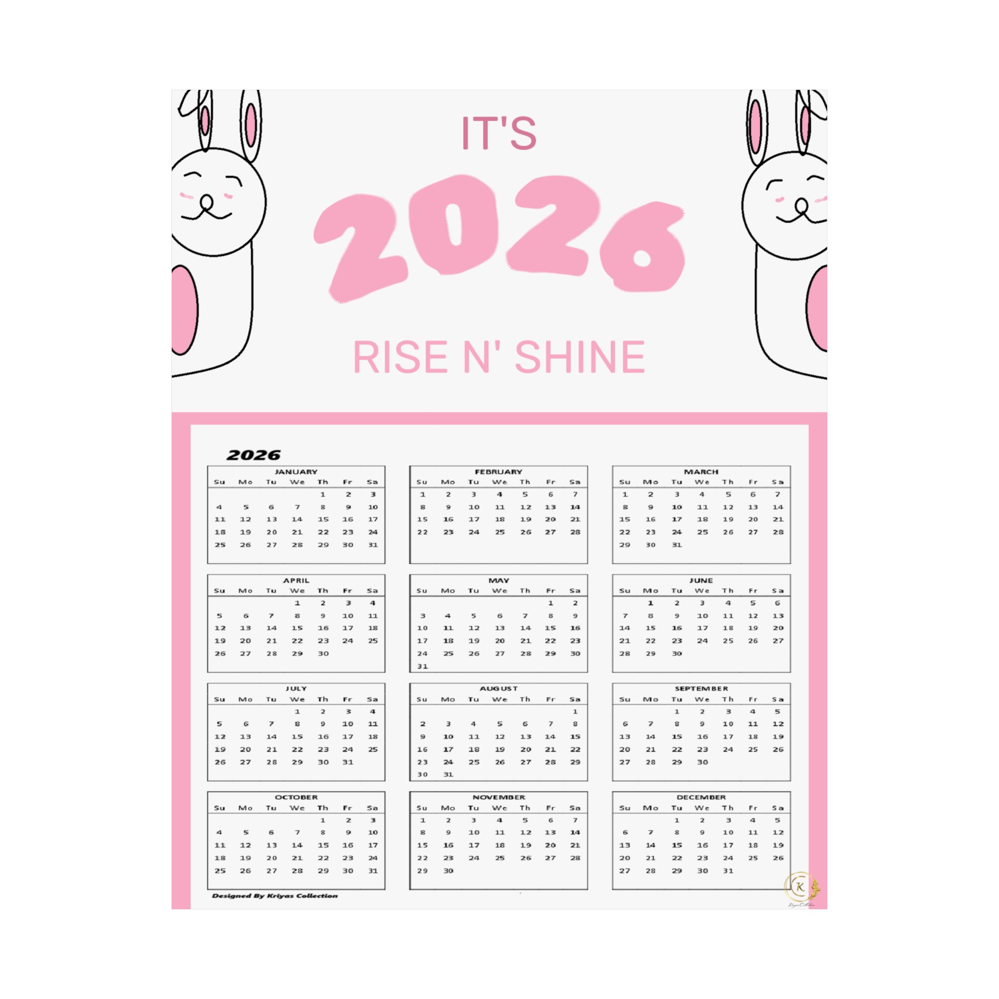 2026 Rise N' Shine Cute Bunny Wall Calendar Poster — Matte Vertical Calendar - Image 6
