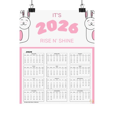2026 Rise N' Shine Cute Bunny Wall Calendar Poster — Matte Vertical Calendar