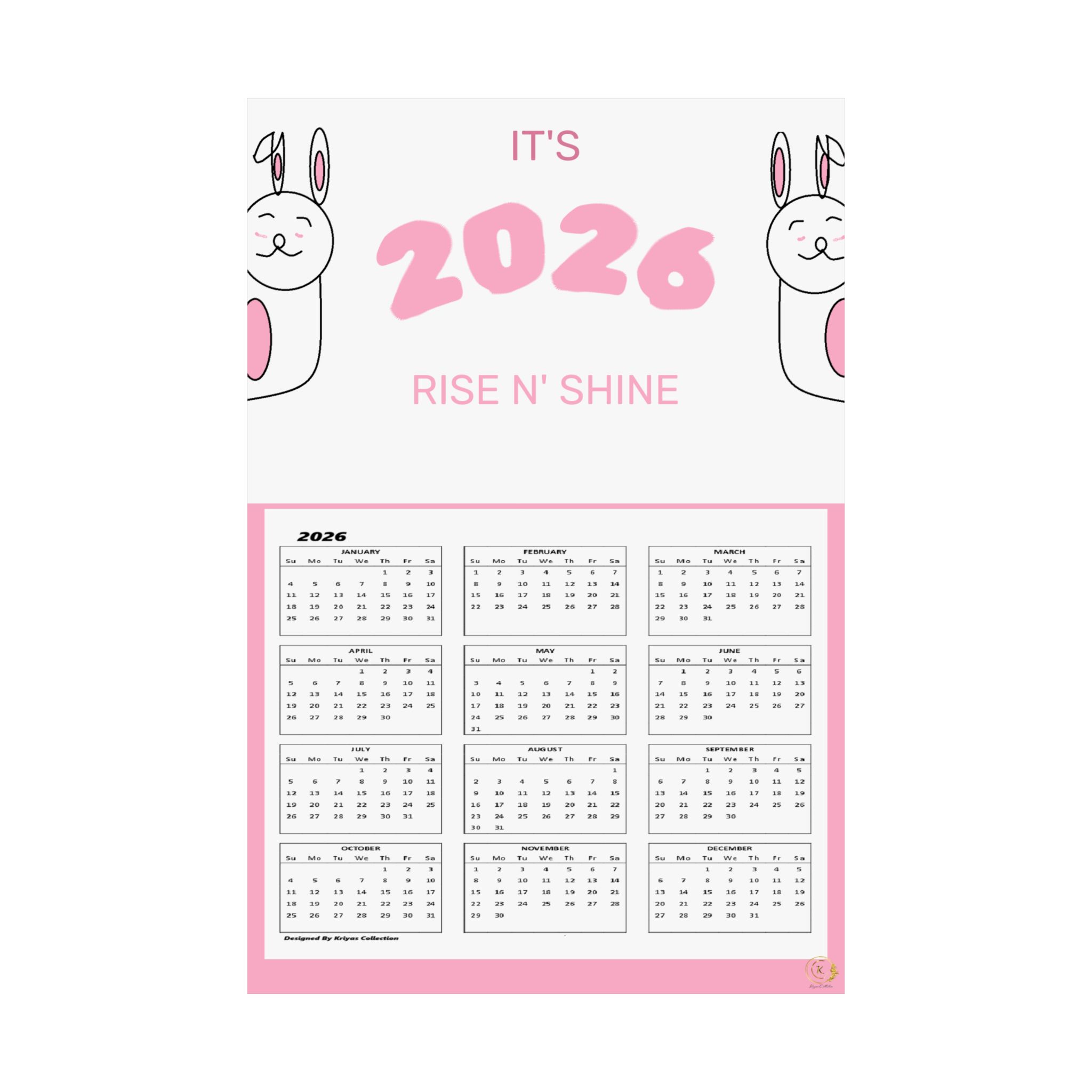2026 Rise N' Shine Cute Bunny Wall Calendar Poster — Matte Vertical Calendar - Image 10