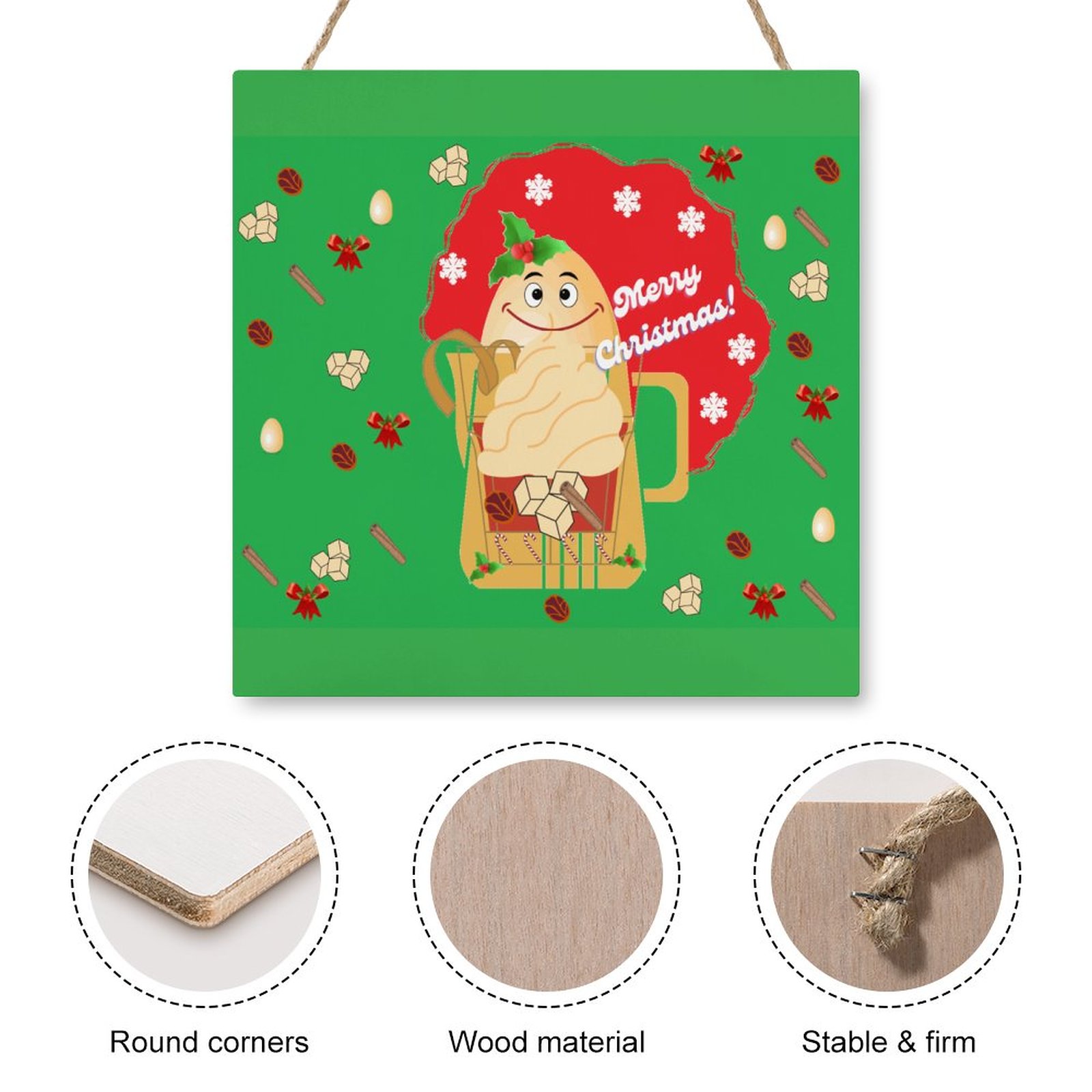 Christmas Gift Series - 08 Square Wood Wall Decor Hanging Sign-12"x12"/30x30cm - Image 4