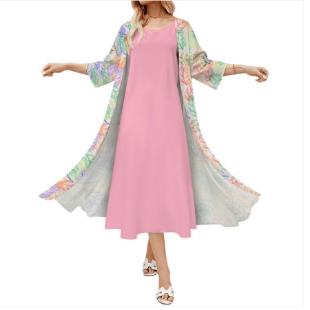 (GI) Pastel Pink Feather Print - Cardigan Set