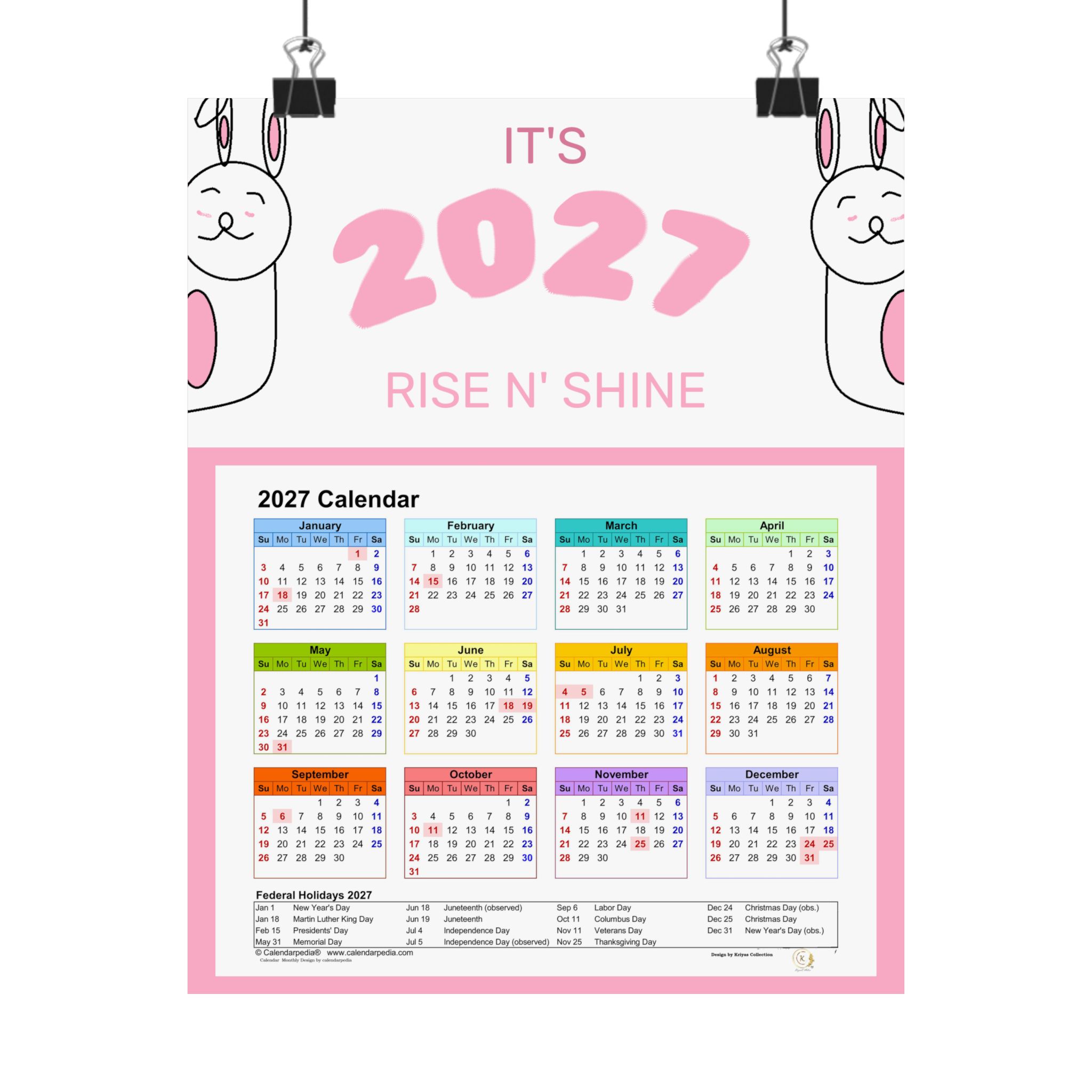 Rise & Shine - Pink Easter Bunnies 2027 Calendar Poster